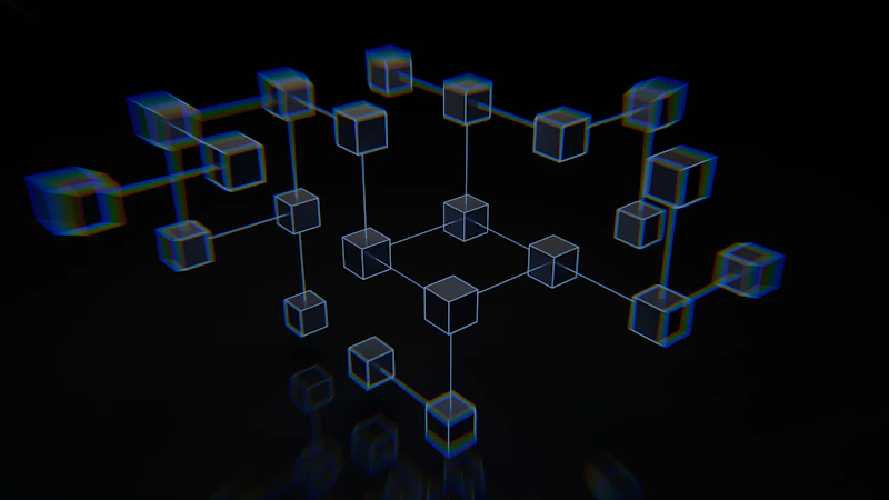 Renderização abstrata de fluxos de dados em gradiente azul e violeta
